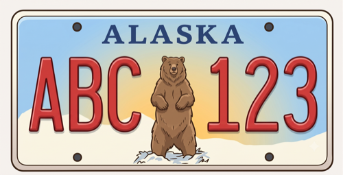 Alaska Grizzly Bear plate: sunset background with an illustrated bear